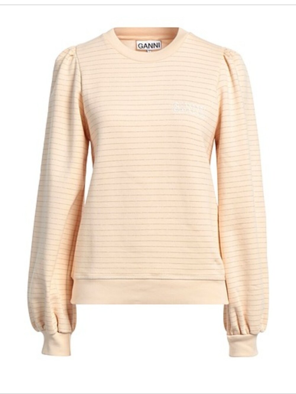 Ganni Pale Peach Ribbed Puff-Sleeve Sweatshirt Lurex